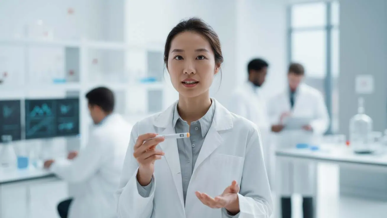 Female engineer in white lab coat measuring silicone damping ring of injection pen using optical comparator for dose accuracy