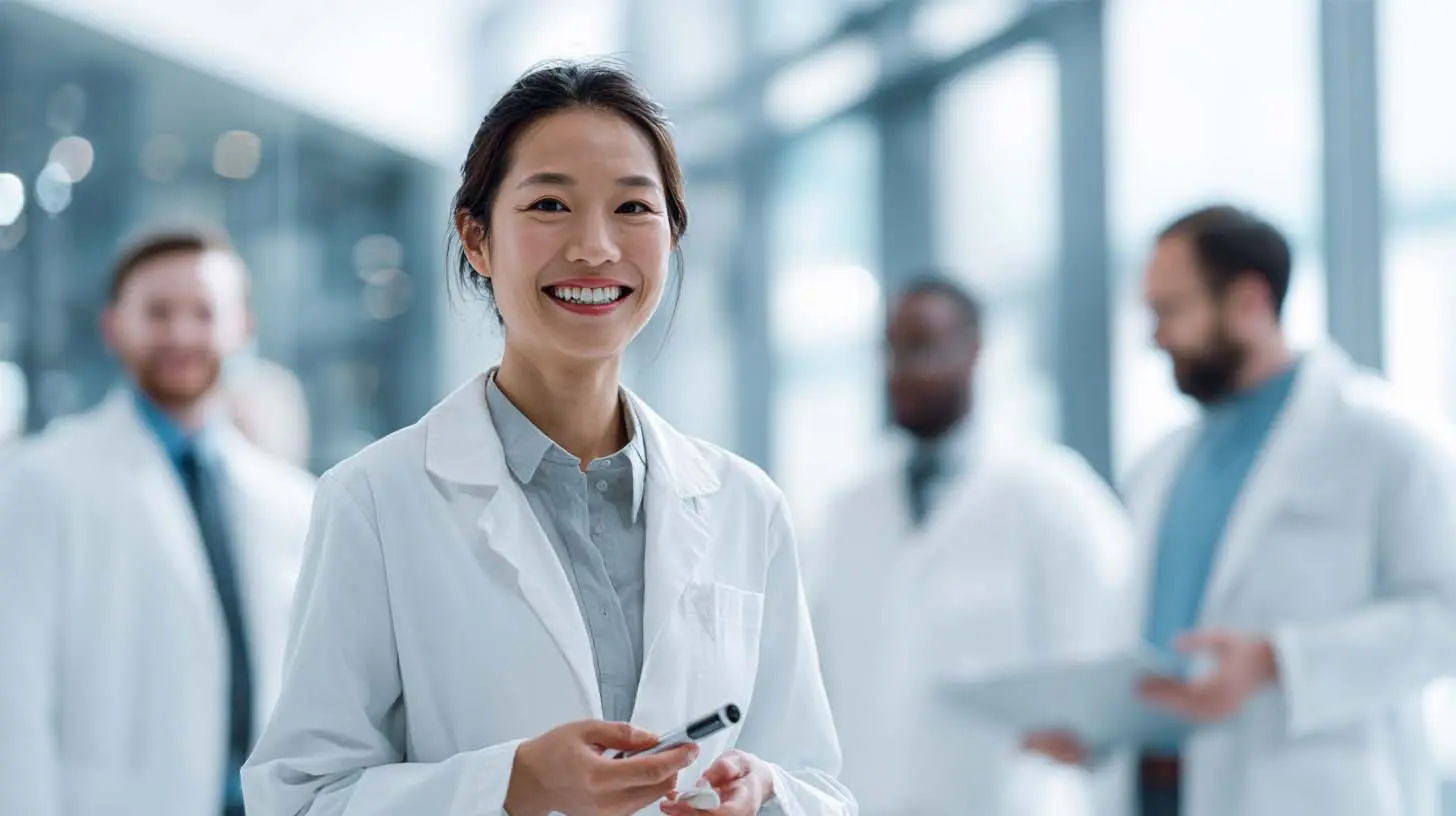 Female engineer analyzing injection pen insertion force curve data to reduce patient pain - quality control documentation
