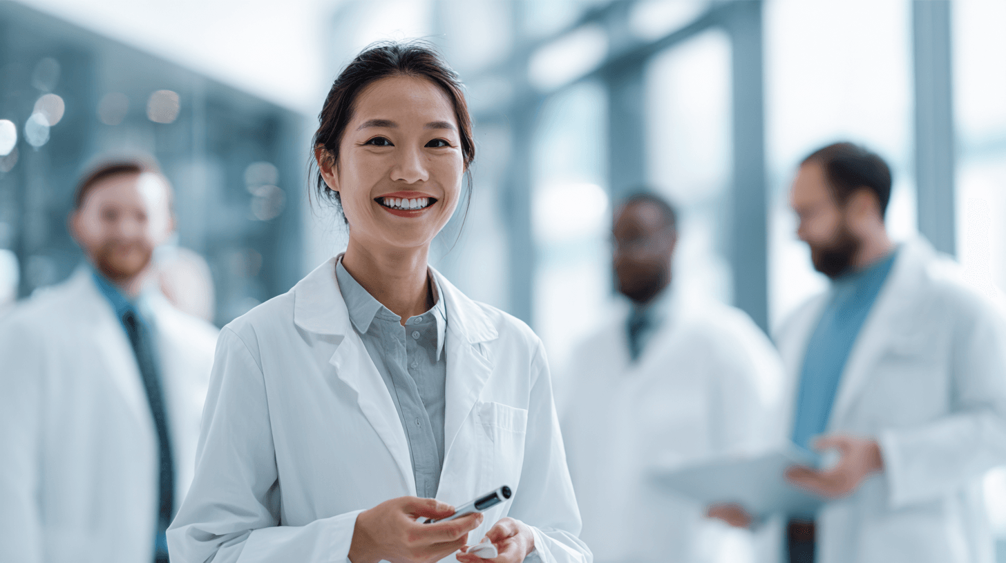 Female engineer analyzing injection pen insertion force curve data to reduce patient pain - quality control documentation
