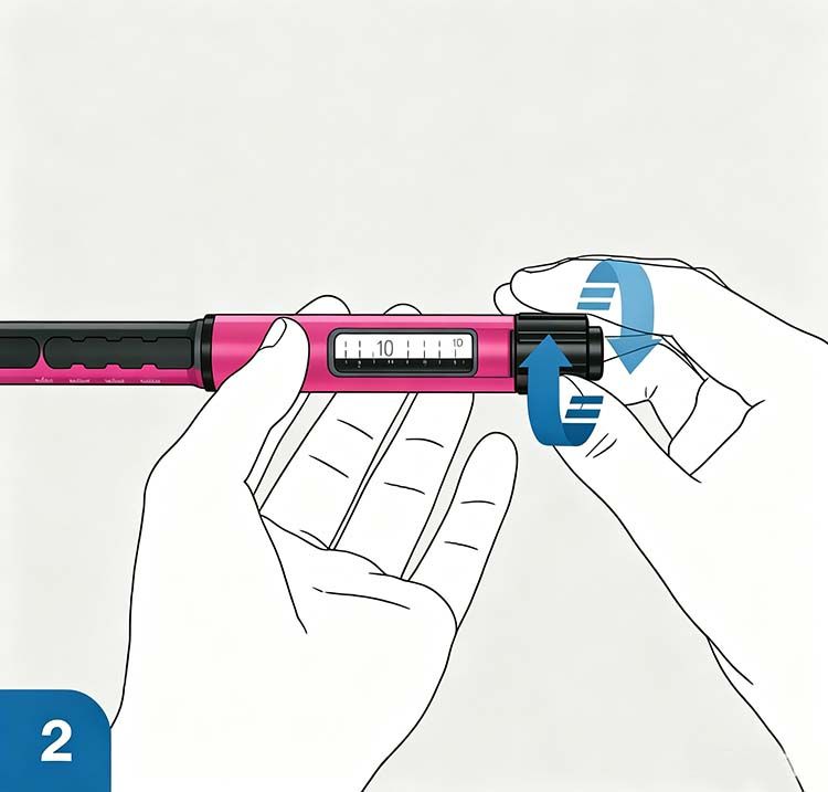 Disposable injection pen workflow step 2: dial or confirm the dose setting