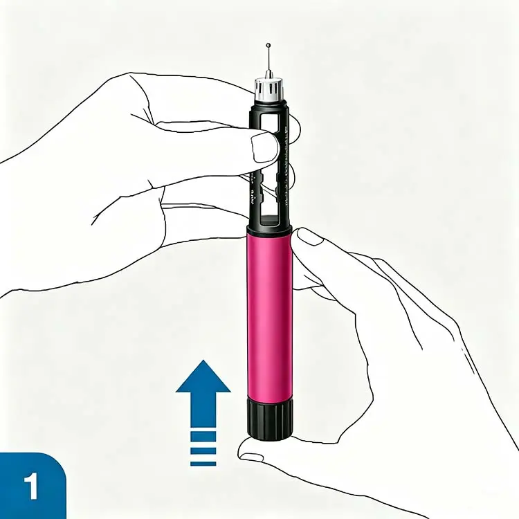 Reusable injection pen workflow step 1: prepare cartridge and attach needle