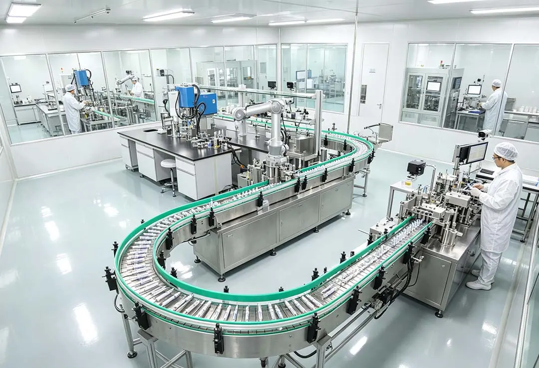 Automated assembly line in a medical device manufacturing factory